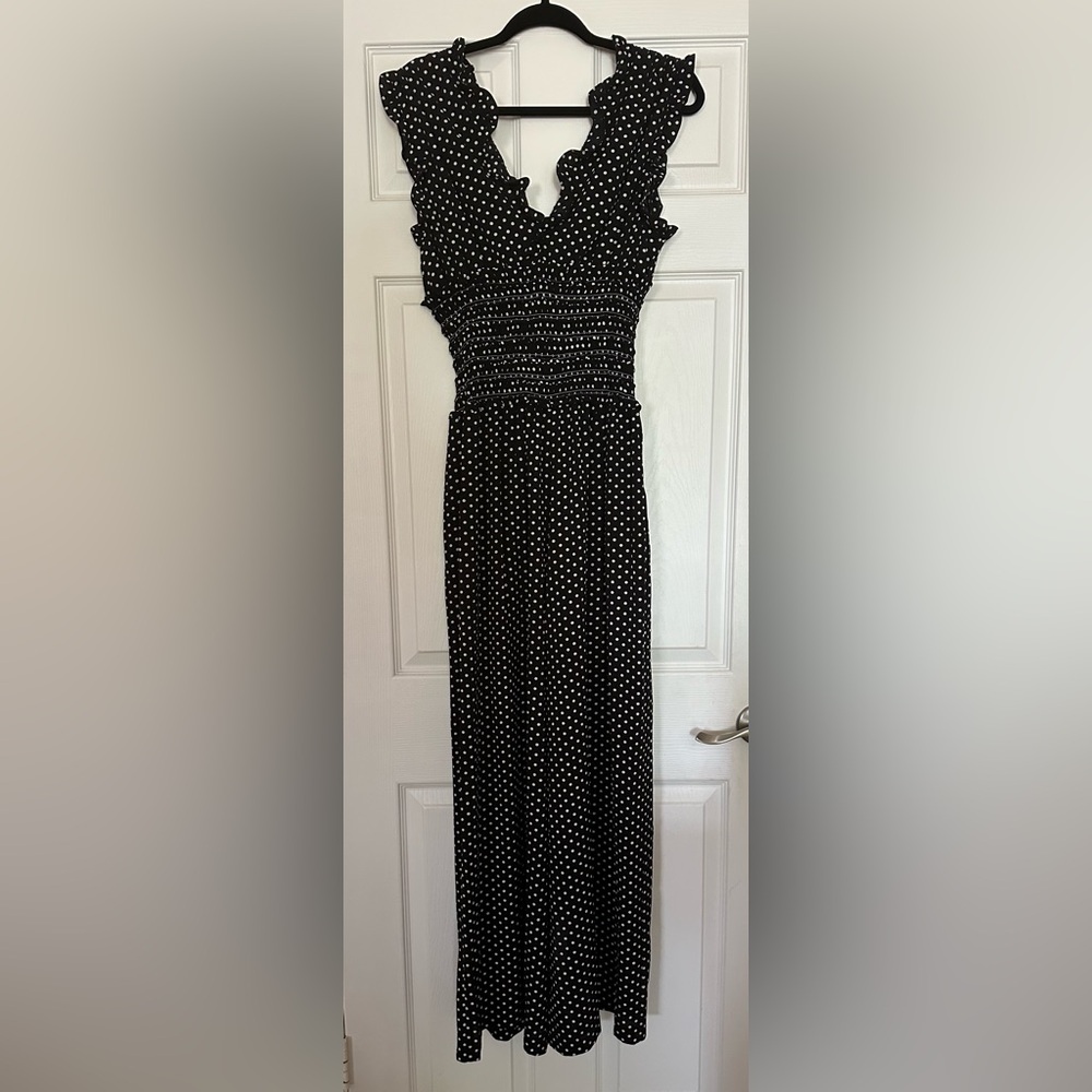 NWT max studio black wide leg jumpsuit with polka dots pls look measurements - Picture 4 of 13
